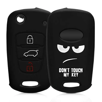 Imagen de kwmobile Carcasa Compatible con Llavero de Hyundai Llave Coche Plegable 3 Botones Funda para Mando Silicona Blanco/Negro