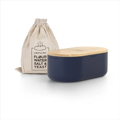 Imagen de LARS NYSØM Panera I Recipiente para Pan con Bolsa incluida Hecha de Lino una frescura particularmente Duradera Caja Tapa bambú Adaptable como Tabla Cortar (Midnight Blue)