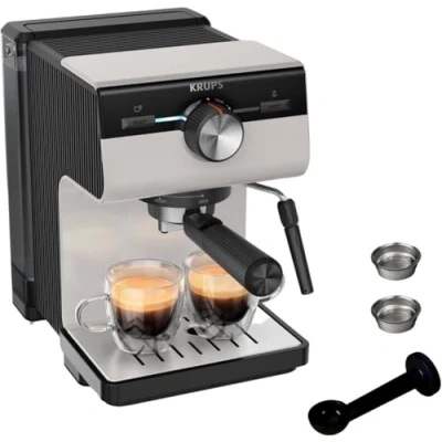 Imagen de Krups Authentic, cafetera espresso manual, extracción de todo el sabor, interfaz manual intuitiva, diseño inteligente, gris, XP381B10