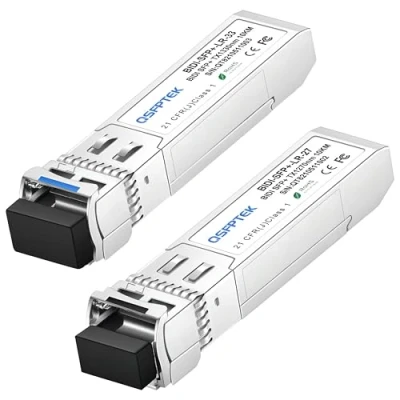 Imagen de QSFPTEK 10G SFP+ Bidi Transceivers LC Single Mode Module for Cisco SFP BXD I (1330nm TX/1270nm RX) / BXU (1270nm TX/1330nm RX),10KM, with DDM 1 Pair
