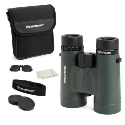 Imagen de Celestron 71333 Nature DX de 10 x 42 mmPrismáticos con Lente Multicapa, Cristal Prisma BaK 4 y Funda Transporte, Verde