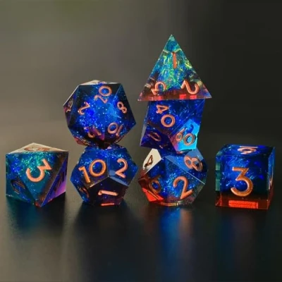 Imagen de Juego Dados DND 7 Piezas D4 D6 D8 D10 D12 D20 D% Poliédrico Hecho a Mano Resina con Bordes Afilados D&amp;D para Mazmorras y Dragones Pathfinder Roll Juegos de Mesa RPG MTG Caja Regalo