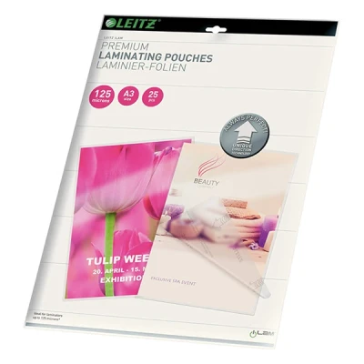 Imagen de Leitz Bolsas de plastificación, Brillante, Transparente, A3, UDT, plastificación hechas material 125 micras grosor, pack 25 unidades, 74890000