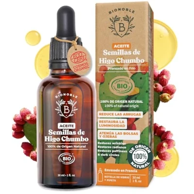 Imagen de Bionoble Aceite de Higo Chumbo Orgánico 30ml 100% Puro, Natural y Prensado en Frío Rostro, Cuerpo, Cabello, Barba, Uñas Vegano Cruelty Free Botella Vidrio + Pipeta