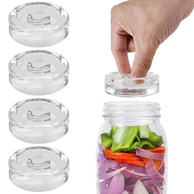 Imagen de Juego de 4 pesas fermentación vidrio con asas fácil agarre para conservación encurtidos chucrut, kimchi, conservas, tarros Mason boca ancha