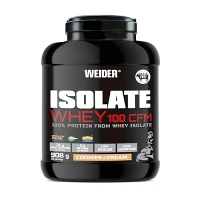 Imagen de Weider Isolate Whey 100CFM (908g) Sabor Cookies&amp;Cream. 100% Aislado de Proteina Suero, Alta Pureza, Bajo en Azúcar, Sin Aspartamo