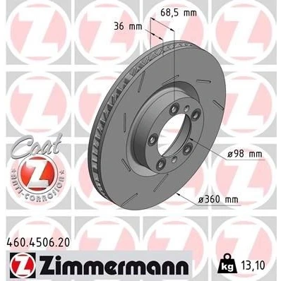 Imagen de ZIMMERMANN 460.4506.20 Disco de freno 360 36 7/5 5 130 ventilación interna, ranurado revestido altamente carbonizado