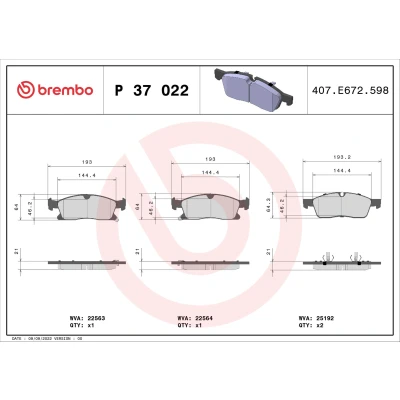 Imagen de BREMBO P 37 022 Juego de pastillas freno con avisador acústico desgaste clip émbolo sin accesorios JEEP: GRAND CHEROKEE 4