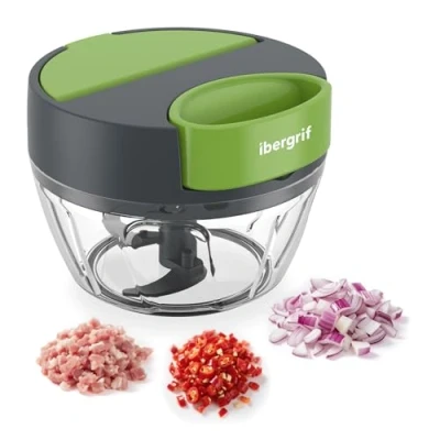 Imagen de Ibergrif M502 Picadora Manual con Cuerda, de Verduras Multifuncional, Vegetable Chopper Puerto Alimentación, Sin BPA, Alimentos Easy Pull para carne Nueces