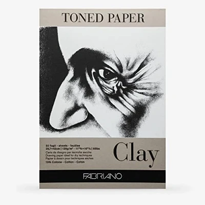 Imagen de Fabriano Honsell 19100499 Almohadilla de dibujo arcilla tonificada, DIN A3, 50 hojas, 120 g/m², papel cartucho gris con 15% algodón, superficie natural, para todas las técnicas secado