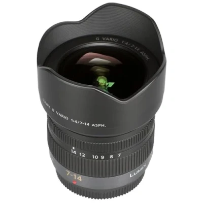 Imagen de Panasonic LUMIX H F007014 Objetivo Gran angular para cámaras de montura M4/3 (Focal 7 14 mm, F4, lentes asféricas, MEGA O.I.S), negro