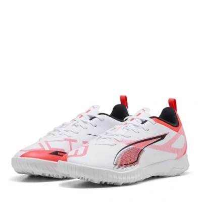 Imagen de Puma Ultra 5 PLAY TT JR Unisex Botas de fútbol multitacos para niños, Talla: 33, White/black/glowing red Zapatos