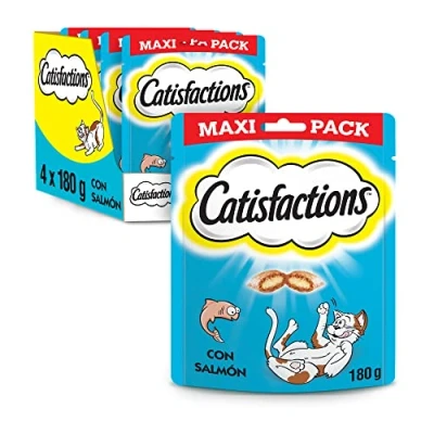 Imagen de Catisfactions Premios para Gatos, Sabor Salmón, Maxipack (Pack de 4 x 180g)