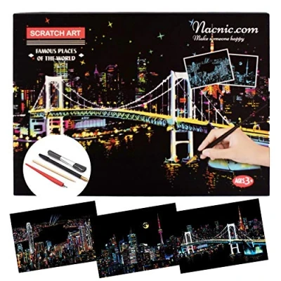 Imagen de Dibujos para rascar.Tokio Canada Victoria Australia. Láminas con fondo colorido rascar. Scratch Painting. Manualidad rascar Serie ciudades.Hojas de Sets 3 hojas 40.5*28.5cm
