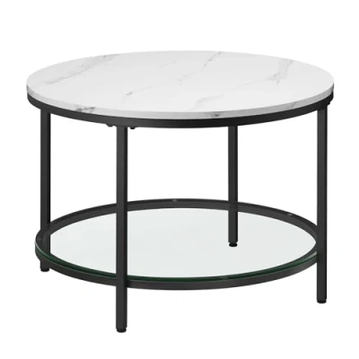Imagen de VASAGLE Mesa de Centro, Salón, Sofá Mármol Imitación Redonda, Estante Vidrio Templado, Montaje Fácil, Estilo Moderno, Blanco y Negro Tinta LCT072W13