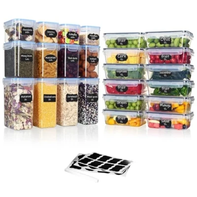 Imagen de Hibisaws Juego de 24 recipientes almacenamiento para cocina,sin bisfenol A, plástico con tapa,recipiente alimentos,Tanque tridimensional, ahorrando espacio