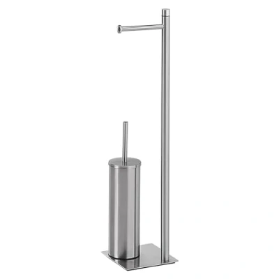 Imagen de GEDY Soporte para Rollo y escobilla WC Seúl, Juego de baño Acero Inoxidable Cromall, Cepillado, 63 x 14 cm