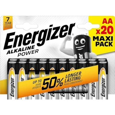 Imagen de Energizer Alkaline Power, Pack de 20 Pilas AA, Larga duración para Uso Cotidiano, sin sulfataciones y con 7 años vida útil