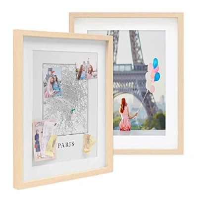 Imagen de PHOTOLINI 3D Marcos de Fotos 40x50 cm para Rellenar, Natural, 2 Piezas Marco con Profundidad Objetos hasta 1,5 cm, Madera MDF paspartú y Cristal Manualidades como Regalo