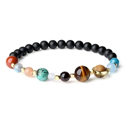 Imagen de COAI Pulsera de Piedras Naturales Semipreciosas con Cuentas Ónice y Planetas del Sistema Solar S