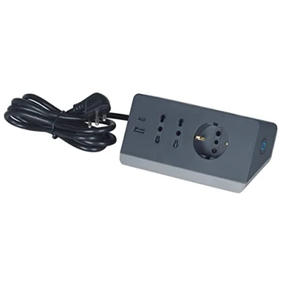 Imagen de Bticino S3711DBU Regleta Eléctrica Escritorio Enchufe Pequeño 10A 2 Tomas 10 o 16A 1 Toma Schuko USB 3A Tipo A C Interruptor de Seguridad Cable 2m Gris