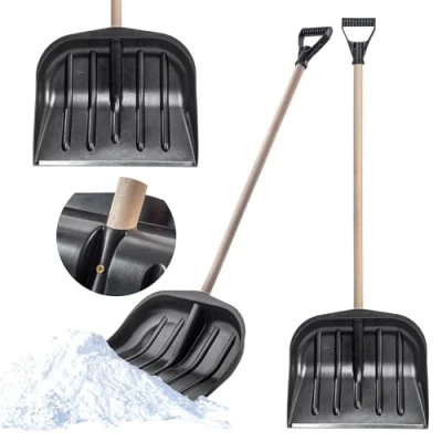 Imagen de KADAX pala de nieve plástico, con mango ergonómico en D, anchura la hoja: 45 cm, madera, escoba nieve, quitanieves (negro)