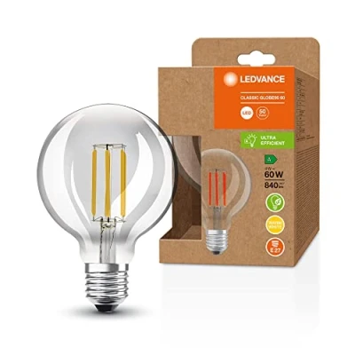 Imagen de LEDVANCE Lámpara LED de ahorro energía, globo filamento , E27, blanco cálido (3000K), 4 vatios, sustituye a la bombilla 60W, altamente eficiente y paquete 1
