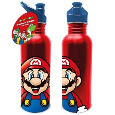 Imagen de Pyramid International Super Mario botella de agua metal 700 ml, para niñas, niños, producto oficial, color negro