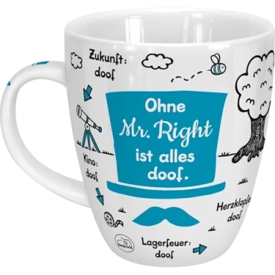 Imagen de Sheepworld taza con texto en alemán Ohne Mr Right ist alles doof Porcelana 45 cl para café y té, frase, boda 46511