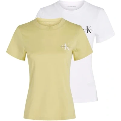 Imagen de Calvin Klein Jeans Monologo SLIM TEE 2 PACK Camiseta básica, Mujer, Talla: XXS, Muted lime/brilliant white