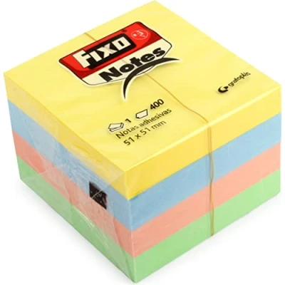 Imagen de Fixo Notes 65005190. Cubo de Notas Adhesivas, 400 Hojas, 51x51mm, Colores Surtidos Pastel