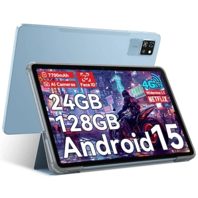 Imagen de Blackview Android 15 Tablet 10 Pulgadas 24GB RAM &amp; 128GB ROM/2TB TF, Tab 60 Pro PC Tablet, 4G LTE 5G Wi Fi, Dual AI Cámara, Widevine L1, Octa Core, Face ID, GPS/7700mAh/WPS Suite