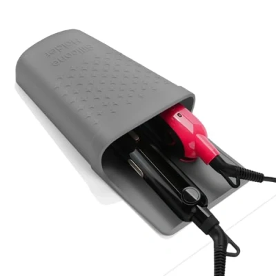 Imagen de ZAXOP soporte para alisador de pelo, silicona resistente al calor plancha plana, rizador, herramientas el cabello caliente, accesorios tocador con gancho acero inoxidable