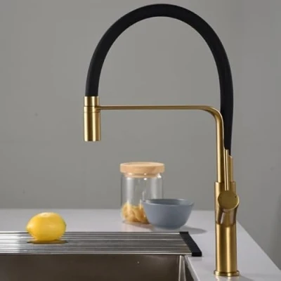 Imagen de IMEX Grifo de Cocina Extraible Monomando Fregadero Griferia con Mangera Flexible 360º Serie Sena Color Oro Cepillado