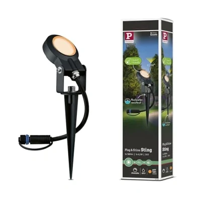Imagen de Paulmann 94728 Lum.exterior LED Plug &amp; Shine, refl.jardín Sting foco indiv., resp.insectos IP67 2200K 6,3W antracita, red., regulable, luz dorada, alu