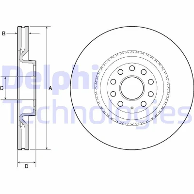 Imagen de DELPHI BG9952 Disco de freno 345 30 5 ventilado aceitado sin procesar cojinete rueda, anillo sensor ABS VOLKSWAGEN: GOLF 4, 5, 6