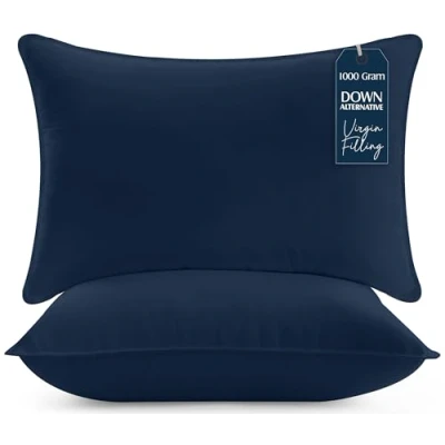 Imagen de Utopia Bedding Almohadas (2 Unidades) 50 x 70 cm de Primera Fibra Hueca Virgen Siliconada Suave Fácil Cuidado (Azul Marino)