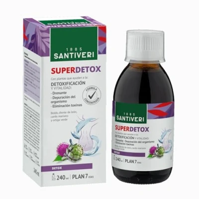 Imagen de SANTIVERI Super Detox Jarabe a Base de Plantas: Diente león, Abedul, bardana, Boldo, Cardo, alcachofera/Frasco con 240 ml