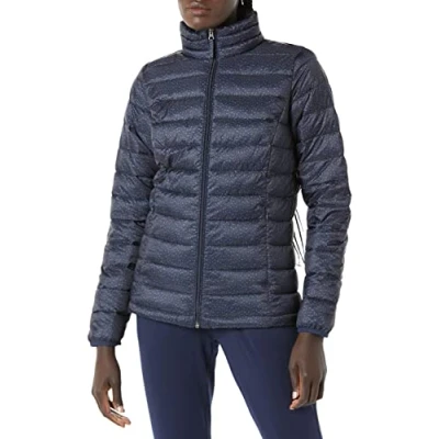 Imagen de Amazon Essentials Chaqueta acolchada ligera de manga larga, plegable, resistente al agua (disponible en tallas grandes) Mujer, Azul Marino Guepardo, XL Grande