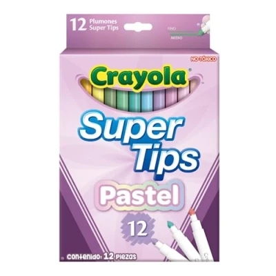 Imagen de Crayola Rotuladores Súper Punta Lavables Colores Pastel, 20,5 x 13 1,3 cm, 12 Unidad (Paquete de 1)
