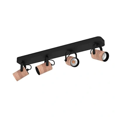Imagen de EGLO Cayuca downlight de techo, decoración en negro/madera, 4 luces