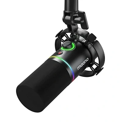 Imagen de MAONO Micrófono Dinámico XLR/USB, Podcast RGB con Software para Stream, Gaming, Grabación, Voz en Off, PC Silencio, Jack Auriculares, Control de Ganancia y Volumen PD200X