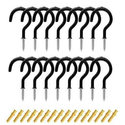 Imagen de CCUCKY 16 Piezas Ganchos de Tornillo Copa Recubiertos Plástico, Techo para Uso en Interiores y Exteriores (Negro)