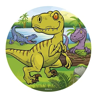 Imagen de Dekora Disco Comestible para Decoración de Tartas Cumpleaños Dinosaurio 16 cm