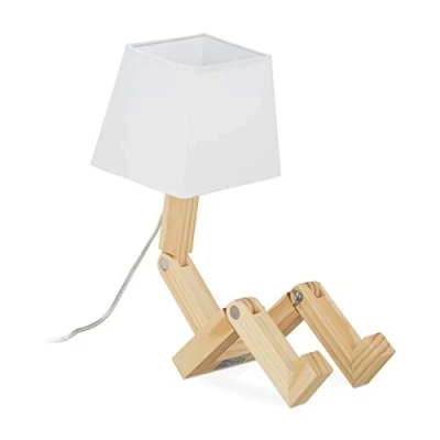 Imagen de Relaxdays Lámpara de mesa Robot, Ajustable, Original, escritorio, 42x18x32 cm, Madera, Marrón
