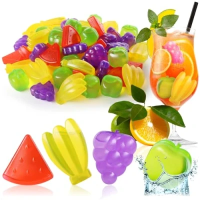 Imagen de COM FOUR® 60x Cubitos de Hielo Reutilizables en Forma Fruta del Caribe Fiesta para Refrescar Bebidas con diseño Frutas (60 piezas frutas)