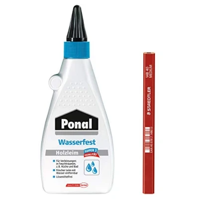 Imagen de Ponal Wood Glue Adhesivo de montaje resistente al agua, sin disolventes, con gran fuerza adhesión para la cocina y el baño, juego 550 g cola madera lápiz carpintero
