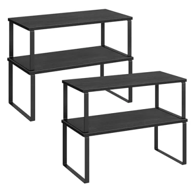 Imagen de SONGMICS Estante para Especias, Juego de 2, Organizador Armario, Almacenamiento Cocina Extensible, Especiero Metal y Madera Ingeniería, Negro Ébano KCS025B01