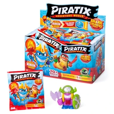 Imagen de Piratix ADVENTURE WORLD Serie Shark Treasure, Caja con 24 Sobres Sorpresa Figuras Pirata coleccionables de la Cada sobre Contiene 1