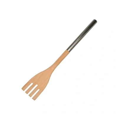 Imagen de Fackelmann 30373 tenedor de cocina grande madera haya y mango acero inoxidable, para servir o mezclar, madera, 34 x 6 cm
